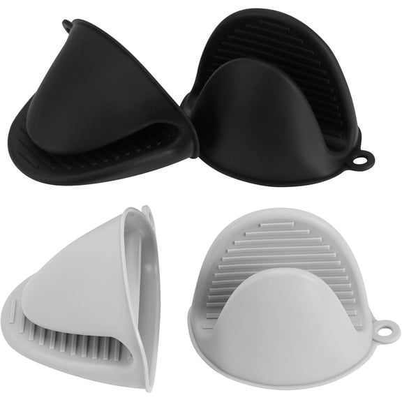 HEETLY Silicone Pinch Grips, 4-Piece Mini Oven Mitts & Pot Holders Set, 446°F Heat Resistant, Black & Gray