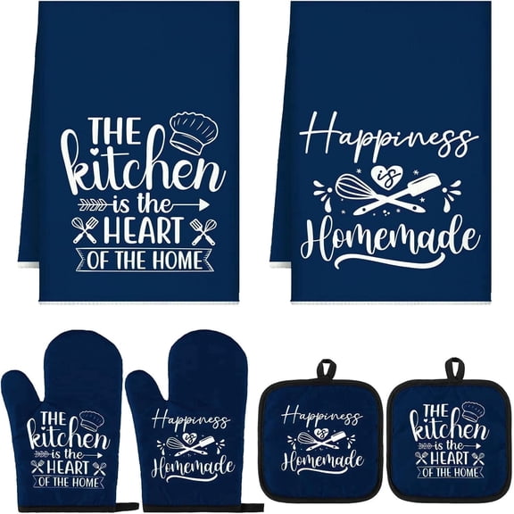 HEETLY Heetly 6-Piece Farmhouse Blue Durable Polyester Cotton Kitchen Linen Sets
