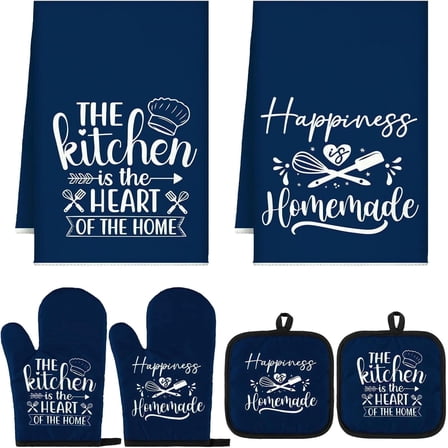 HEETLY Farmhouse Ultra Protective 6-Piece Kitchen Set, Heavy Duty 500°F Heat Resistant Oven Mitts and Pot Holders Sets with Kitchen Towels