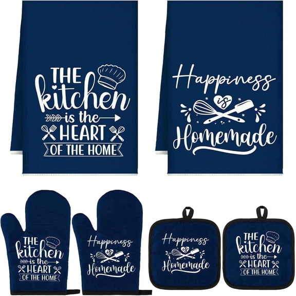 HEETLY Heetly 6-Piece Farmhouse Blue Durable Polyester Cotton Kitchen Linen Sets