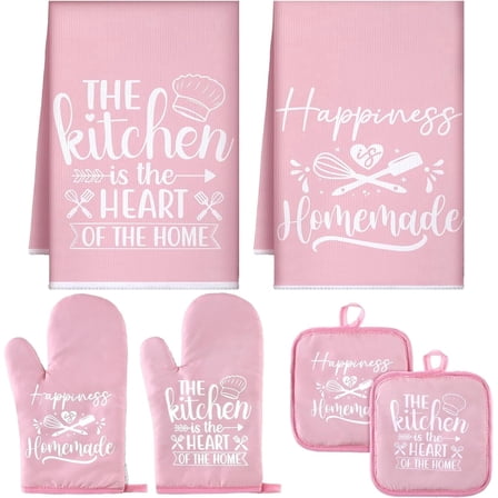 HEETLY Farmhouse Stylish 6-Piece Kitchen Accessory Set, Heavy Duty 500°F Cotton Oven Mitts and Pot Holders Sets with Kitchen Towels