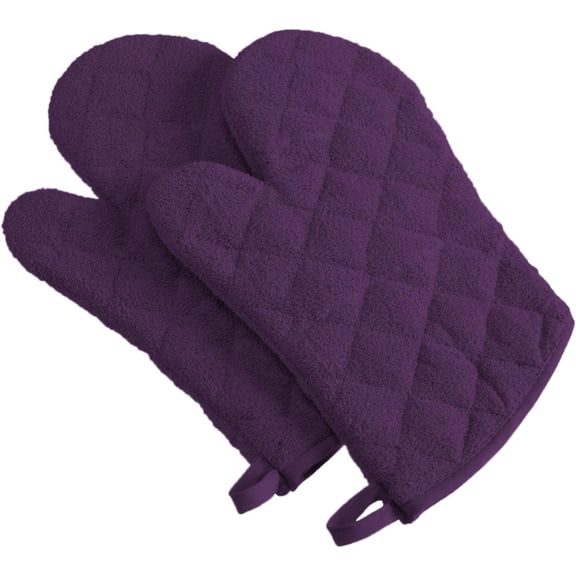 HEETLY 13-Inch Terry Cloth Oven Mitts, 1-Pair Set, 400°F Heat Resistant 100% Cotton, Eggplant