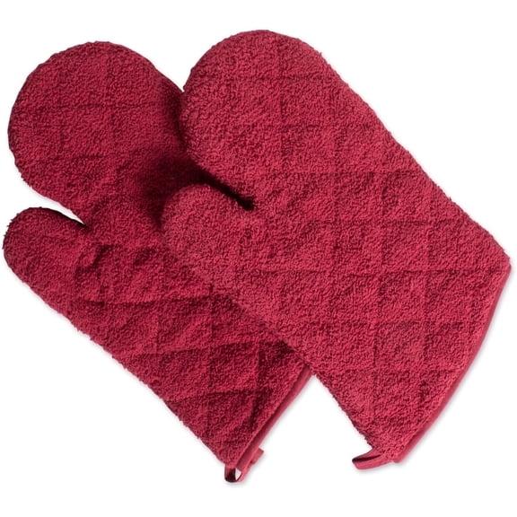 HEETLY 13-Inch Terry Cloth Oven Mitts, 1-Pair Set, 400°F Heat Resistant 100% Cotton, Barn Red