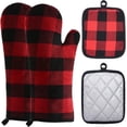 thumbnail image 1 of HEETLY Cotton Oven Mitts and Pot Holders Set with Silicone Grip, 4-Piece 392°F Heat Resistant, Red Plaid, 1 of 8