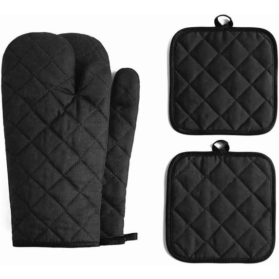 HEETLY Heavy Duty 500°F Heat Resistant Oven Mitts and Pot Holder Sets, 12" Long 100% Cotton 4-Piece Kitchen Set