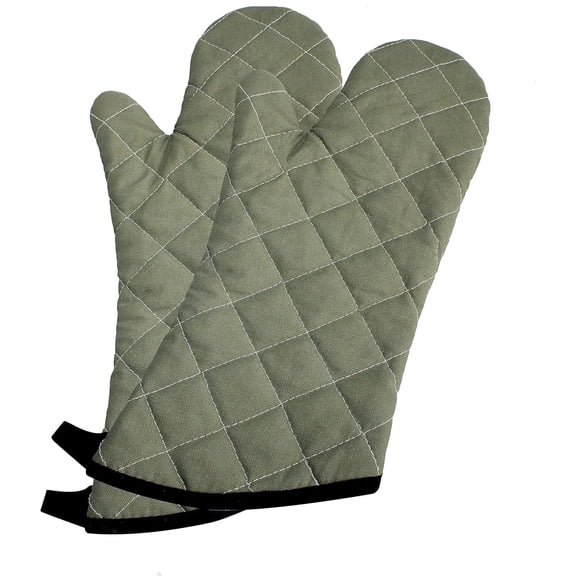 HEETLY 15-Inch Extra Long Terry Cloth Oven Mitts, 1-Pair Set, 425°F Heat Resistant with Flame Retardant Coating, Green