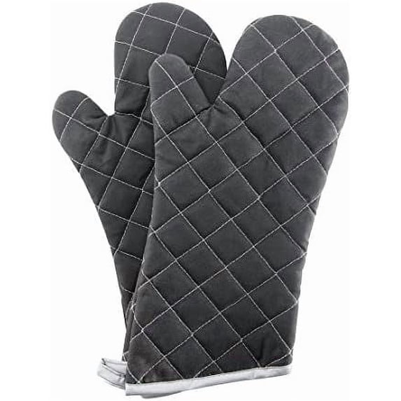 HEETLY Commercial Grade Terry Cloth Oven Mitts, 1 Pair 16-Inch, 425°F Heat & Flame Resistant for Kitchen & BBQ, Black