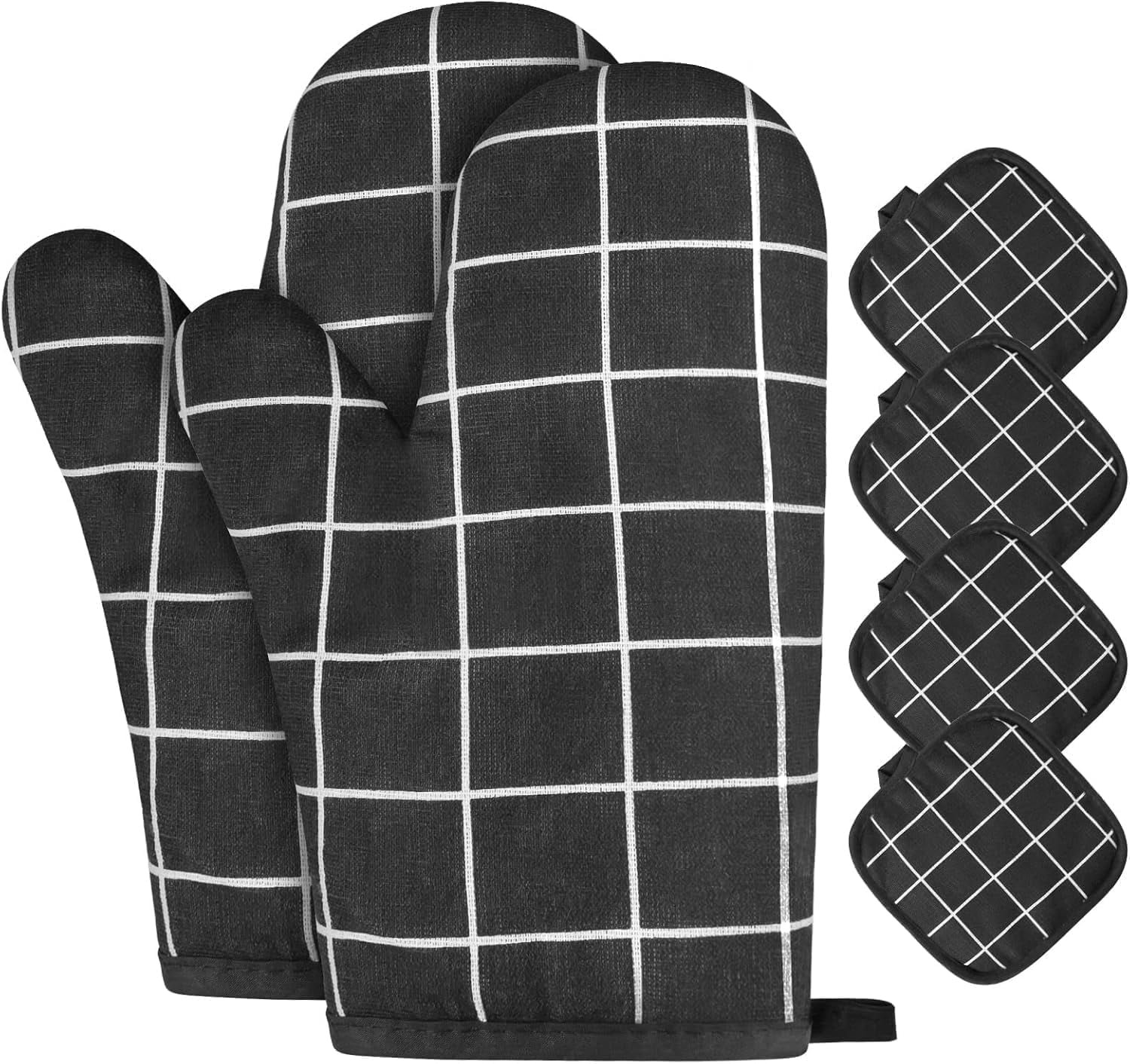 HEETLY Pot Holders and Oven Mitts Set, 6 Piece Cotton Kitchen Set (2 Oven Mitts + 4 Pot Holders), Heat Resistant 392°F for Cooking Baking Grilling - Walmart.com