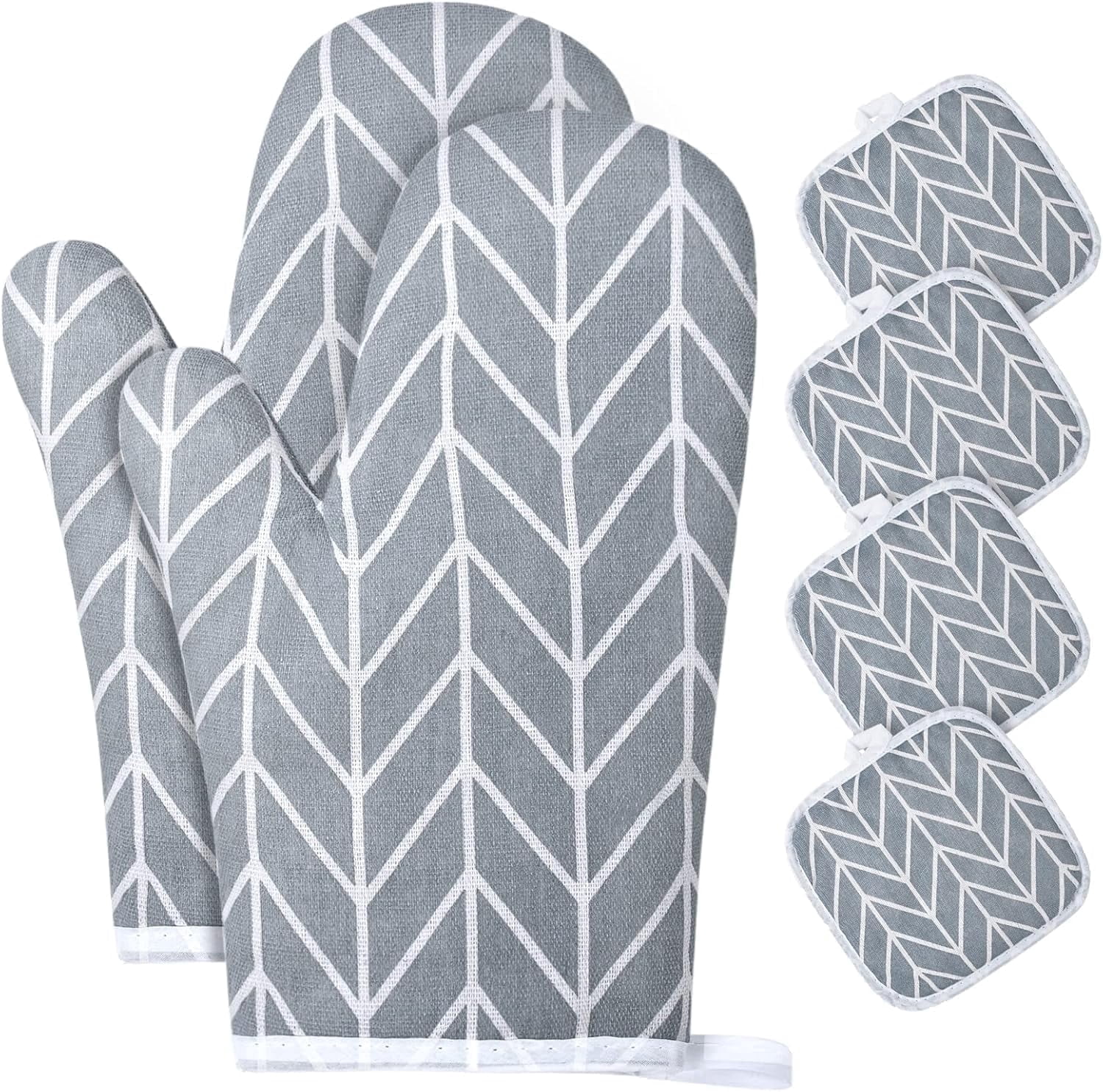 HEETLY Pot Holders and Oven Mitts Set, 6 Piece Cotton Kitchen Set (2 Oven Mitts + 4 Pot Holders), Heat Resistant 392°F for Cooking Baking Grilling - Walmart.com
