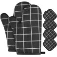 thumbnail image 1 of HEETLY Pot Holders and Oven Mitts Set, 6 Piece Cotton Kitchen Set (2 Oven Mitts + 4 Pot Holders), Heat Resistant 392°F for Cooking Baking Grilling, 1 of 10