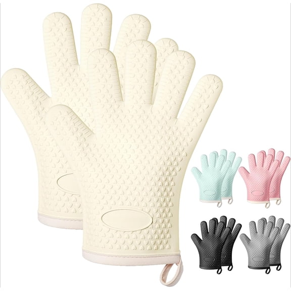 HEETLY Silicone Oven Mitts Heat Resistant 450 Degrees with Waterproof & Non-Slip Oven Gloves with Fingers, Silicone Oven Gloves Kitchen Mittens for Baking Cooking Barbecue