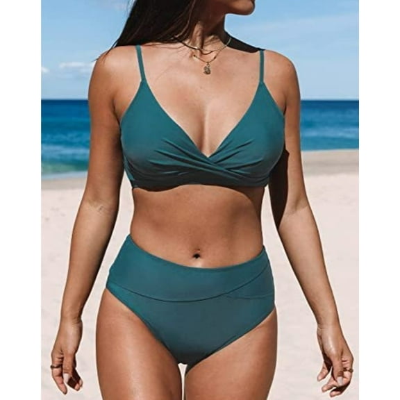 HEEY European and American popular women's split bikini European and American sexy high waisted V-neck twisted adjustable thin shoulder strap swimsuit