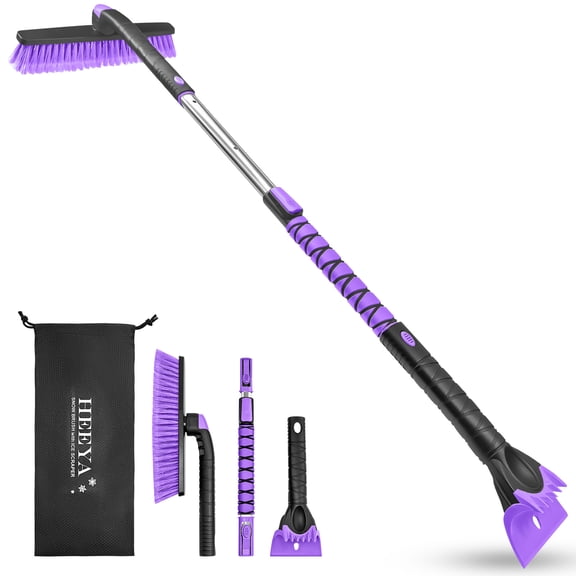 HEEYA 48" Long Snow Brush for SUV, Extendable Ice Scraper and Brush with Foam Grip for Truck Auto Jeep RV Vehicle Windshield Window - Purple
