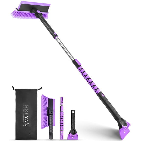 HEEYA 48" Long Snow Brush with Squeegee for Truck, Extendable Ice Scraper with Foam Grip for SUV Car Auto RV Vehicle Windshield Window - Purple