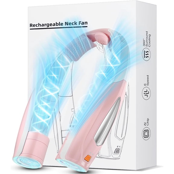 HEEYCEM AI Neck Fan, 6 Speeds Adjustable Portable Personal Fan Rechargeable, 6000 mAh Battery Faster Cooling Wearable, Ultra Quiet for Home, Office, Travel, Outdoor