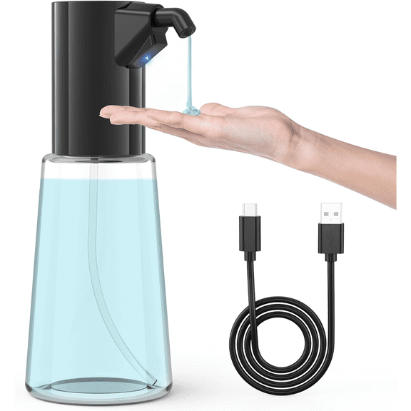 HEEYCEM Automatic Soap Dispenser Adjustable,4 Adjustable Levels Rechargeable Electric Liquid Dispenser,450ml Touchless Hand Sanitizer Pump for Bathroom and Kitchen,The Bottle is Replaceable (White)