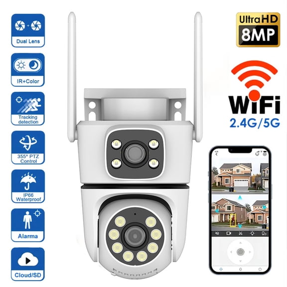 HEEYCEM Outdoor Dual Lens WiFi6 Bulb Security Camera 5V, 2K 3MP PTZ Wireless Surveillance Cam, 320 Pan 55 Tilt Panoramic Camera, Auto Human Tracking, Human Two-Way Audio, Full Color Night Vision