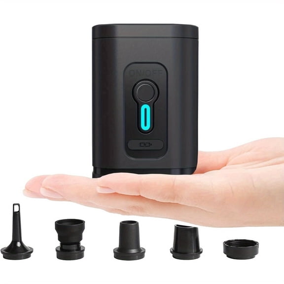 Portable Air Compressor, Electric Mini USB Rechargeable Air Pump with 5 Nozzles, 1200mAh Battery, for Camping, Pool, Inflatable Bed, Sofa, Pillow and Vacuum Storage Bags