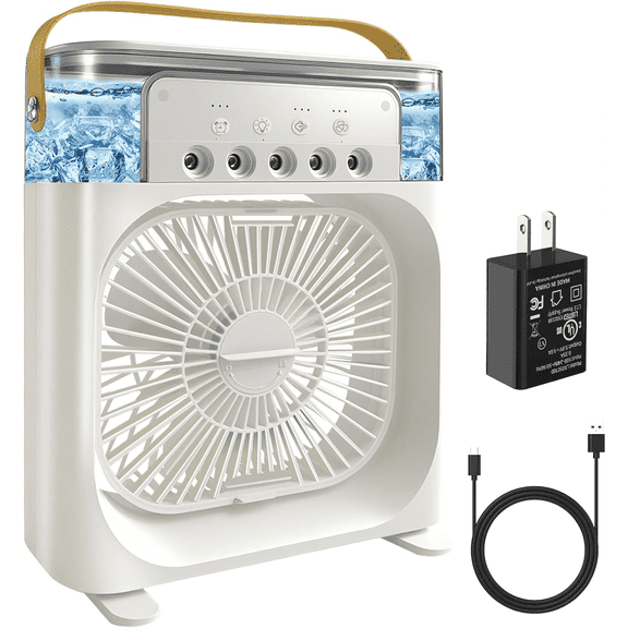 HEEYCEM Portable Air Conditioner Fan, Mini Evaporative Air Cooler with 5 Spray Nozzles,3 Wind Speeds,3 Timers, 7 Colors LED Light,600ML Personal AC Unit Fan for Bedroom Office Camping(Black)