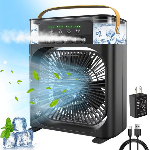 HEEYCEM 10 Inch Ice Mist Desktop Fan, Humidifying Cooling Fan Compatible with Essential Oil, Mosquito Repellent Liquid and Ice Cubes, 3 Speed Adjustable, 180° Adjustable Angle, Detachable Easy Clean