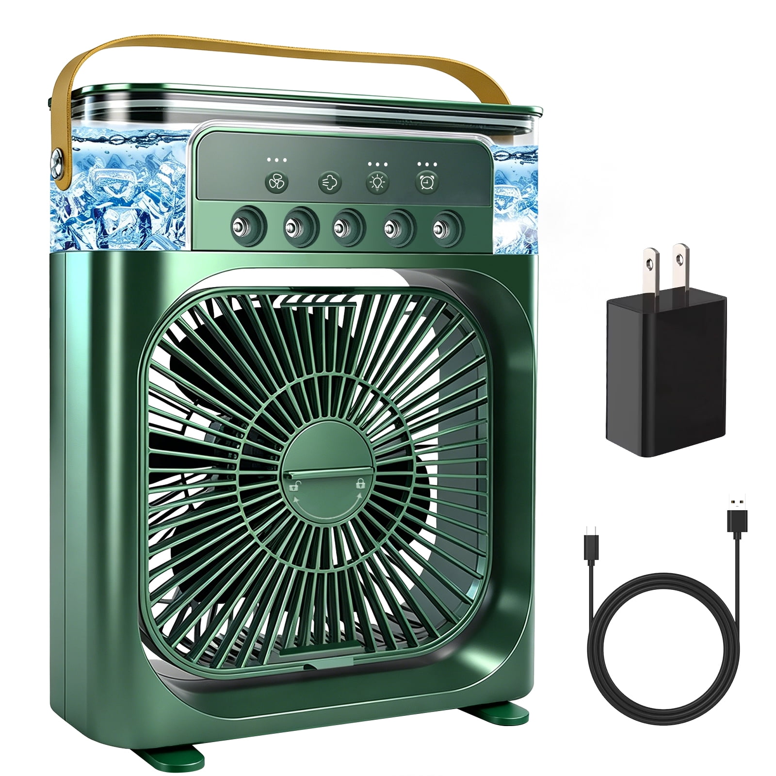 HEEYCEM 10 Inch Ice Mist Desktop Fan, Humidifying Cooling Fan Compatible with Essential Oil, Mosquito Repellent Liquid and Ice Cubes, 3 Speed Adjustable, 180° Adjustable Angle, Detachable Easy Clean