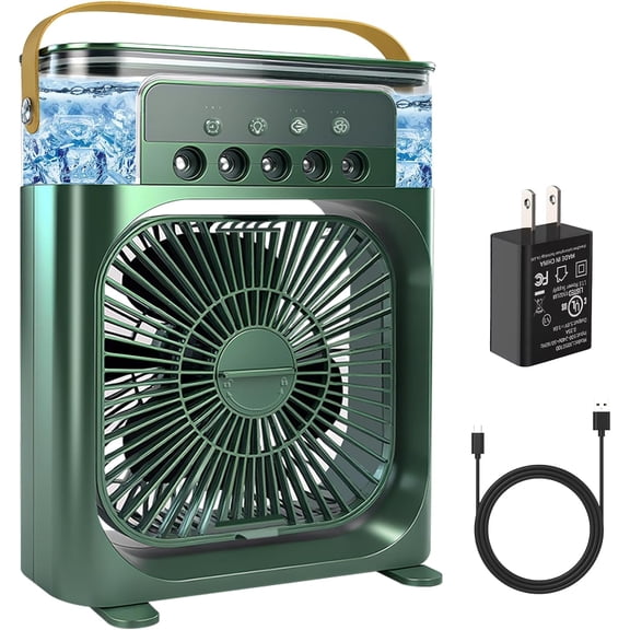 HEEYCEM Portable Air Conditioner Fan, Mini Evaporative Air Cooler with 5 Spray Nozzles,3 Wind Speeds,3 Timers, 7 Colors LED Light,600ML Personal AC Unit Fan for Bedroom Office Camping(Black)