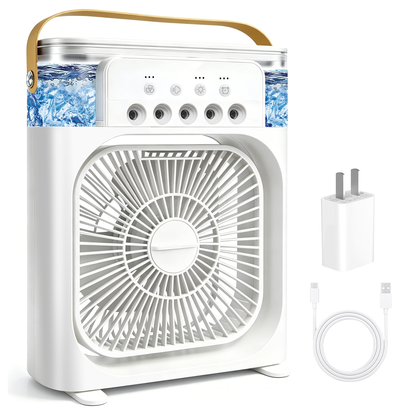 HEEYCEM 10 Inch Ice Mist Desktop Fan, Humidifying Cooling Fan Compatible with Essential Oil, Mosquito Repellent Liquid and Ice Cubes, 3 Speed Adjustable, 180° Adjustable Angle, Detachable Easy Clean