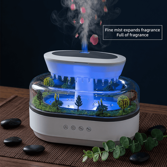 HEEYCEM 250ML Raindrop Humidifier Essential Oil Diffuser with Natural White Noise and Landscape Design,7 Led Colors Change Desktop Air Aroma Diffuser Humidifier for Home Office Bedroom