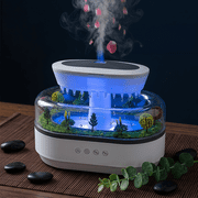 CMIABO 250ML Raindrop Humidifier Essential Oil Diffuser with Natural White Noise and Landscape Design,7 Led Colors Change Desktop Air Aroma Diffuser Humidifier for Home Office Bedroom