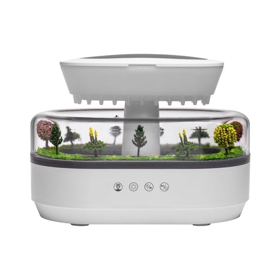 Rain Humidifier for Bedroom, Aromatherapy Oil Diffuser, Automatic Power-Off Protection, White Noise & Music, 7-Color LED Lights