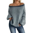 thumbnail image 1 of HEFEIYI Women's 2025 Fall Long Sleeve Sweaters Casual Loose Striped Off Shoulder Casual Oversized Knitted Sweater Pullovers, 1 of 7