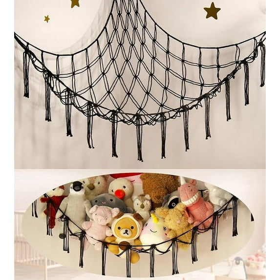 HEFENG Stuffed Animal Storage Hammock Net - Large Toy Organizer for Kids Room Decor, Durable Mesh Plush Holder (41.5 * 55.2 In)