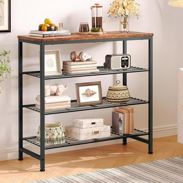 HEFPTURE SpatialMaster 3-Tier Modern Storage Shelf – Metal Frame with Rustic Wood Top, Open Shelving Unit for Kitchen, Entryway, or Living Room