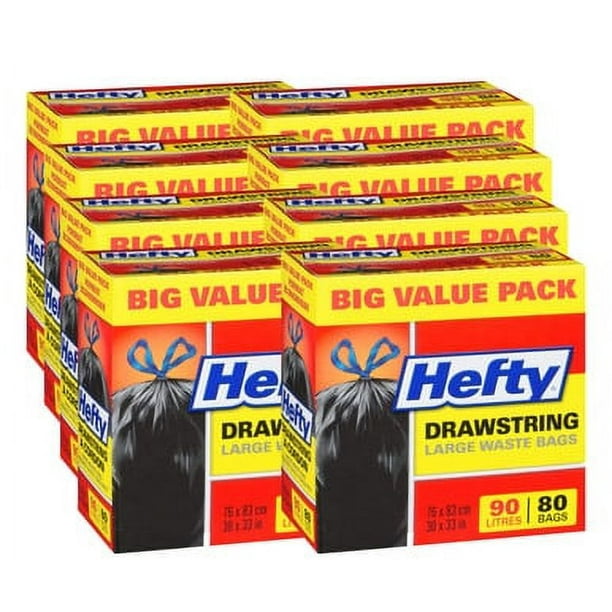 HEFTY Drawstring Large Waste Bags Big Value Pack 90 L 80 Bags 8 Case