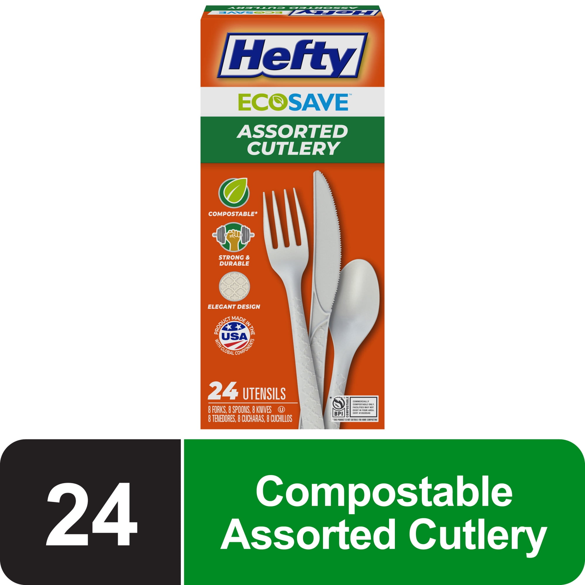Hefty ECOSAVE Compostable Assorted Cutlery Set, 24 Count