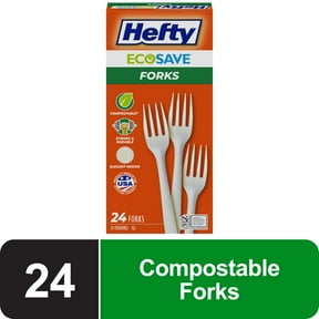 Hefty ECOSAVE Compostable Forks, Disposable Fork Set, 24 Count