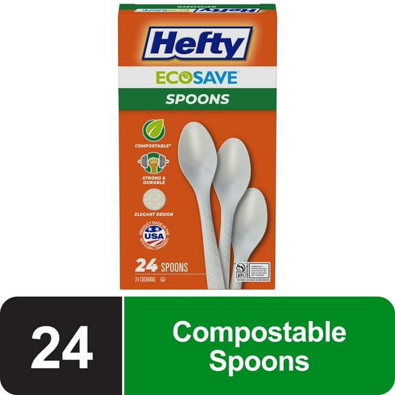 Hefty ECOSAVE Compostable Spoons, Disposable Spoon Set, 24 Count
