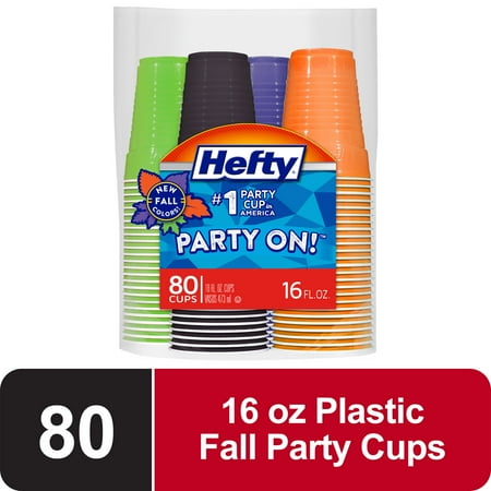 Hefty Party On Disposable Plastic Party Cups, Fall Assorted Colors, 16 oz., 80 Count