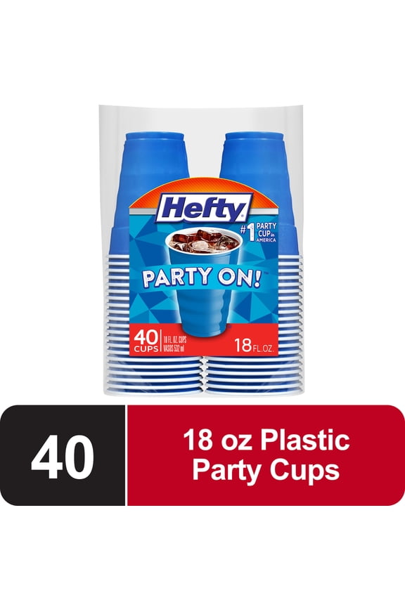 Party On Disposable Plastic Party Cups, Blue, 18 oz., 40 Count