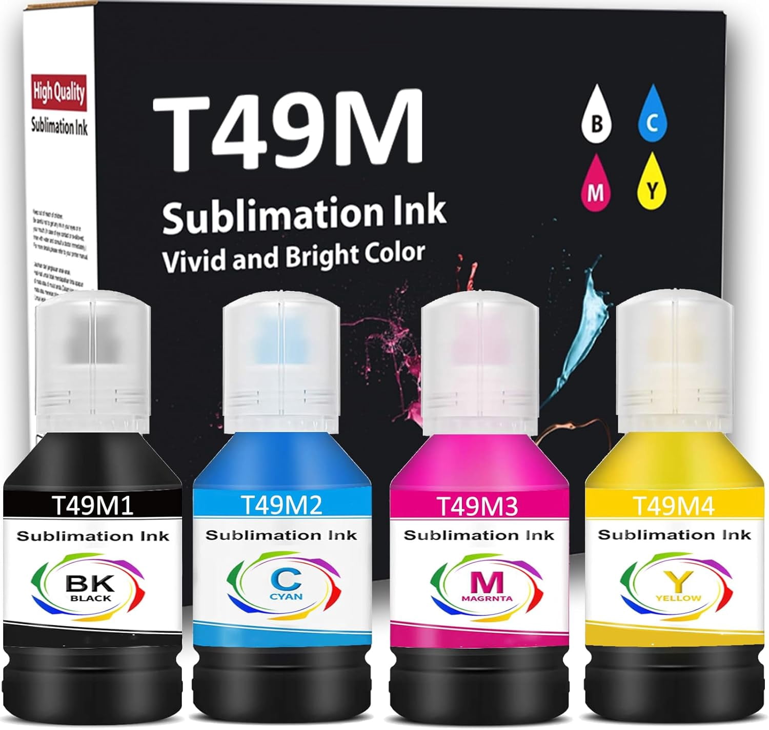 HEG 4x140ml T49M Autofill Sublimation Ink Compatible for Epson SureColor F170 F570 Sublimation Printer T49M1 T49M2 T49M3 T49M4 (ICC-Free/Anti-UV,4-Pack)