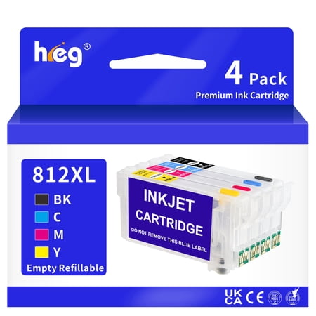 812XL Empty Refillable Ink Cartridges with Chip Replacement for WF-7840 WF-7820 WF-7310 EC-C7000 Printer Used for Regular Or Sublimation Ink(4 Pack)