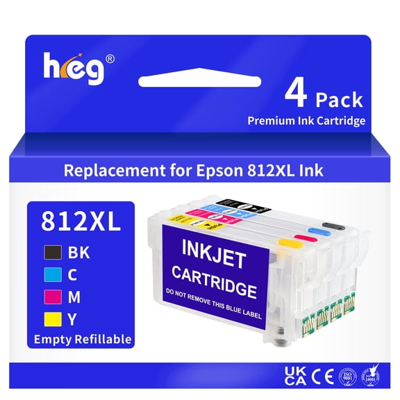 812XL Empty Refillable Ink Cartridges with Chip Replacement for WF-7840 WF-7820 WF-7310 EC-C7000 Printer Used for Regular Or Sublimation Ink(4 Pack)