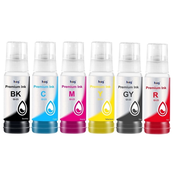 GI23 GI-23 Ink Bottles 6 Pack Compatible For Canon gi-23 megatank ink bottles Pixma G620 G520 Ink Refill Printers (Bk C M Y Red Gray)