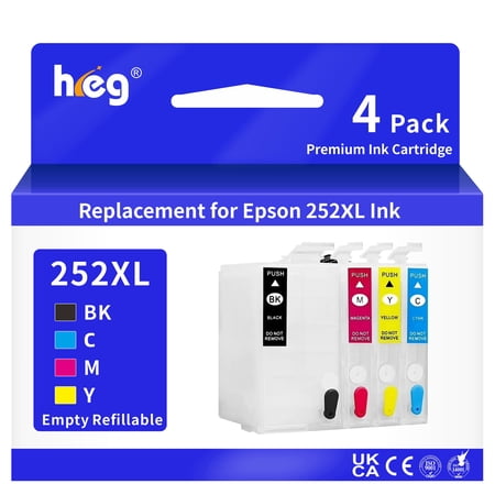 252XL Empty Refillable Ink Cartridges Replacement for WF-7720 WF-7710 WF-7620 WF-7610 WF-7210 WF-7110 WF-3620 WF-3640 Printer(4 Pack)