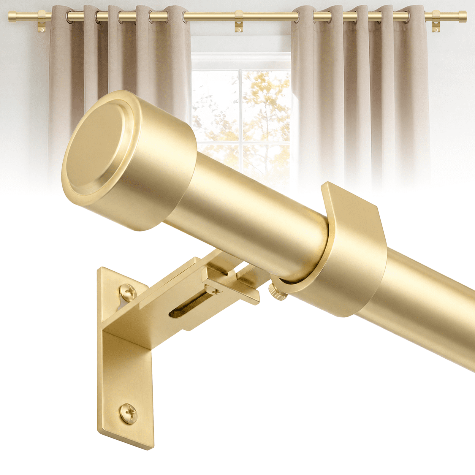 HEI! DEAR 1" Adjustable Gold Curtain Rod Heavy Duty with Solid Aluminum Finials,18-60"