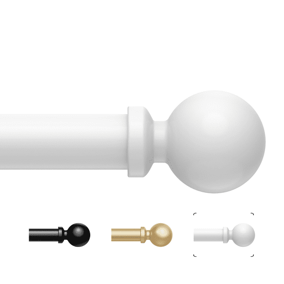 HEI DEAR 1" White Round Ball Adjustable Single Curtain Rod for Windows,30-60"