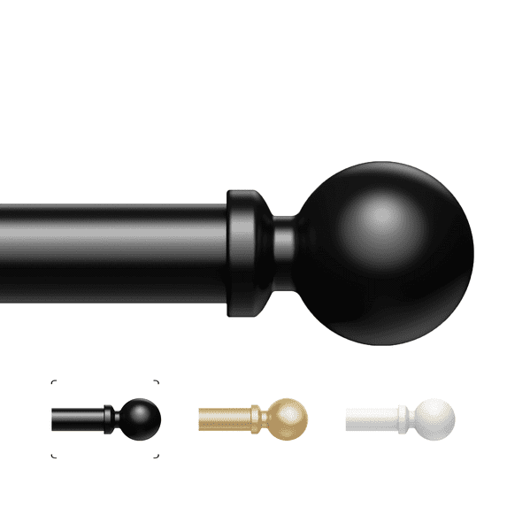 HEI DEAR 1" Matte Black Round Ball Adjustable Single Curtain Rod for Windows,36-120"