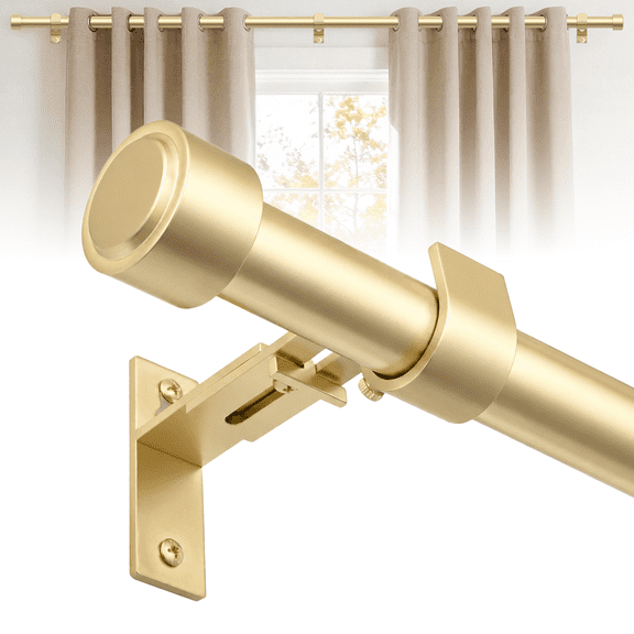 HEI! DEAR 1" Adjustable Gold Curtain Rod Heavy Duty with Solid Aluminum Finials,36-120"