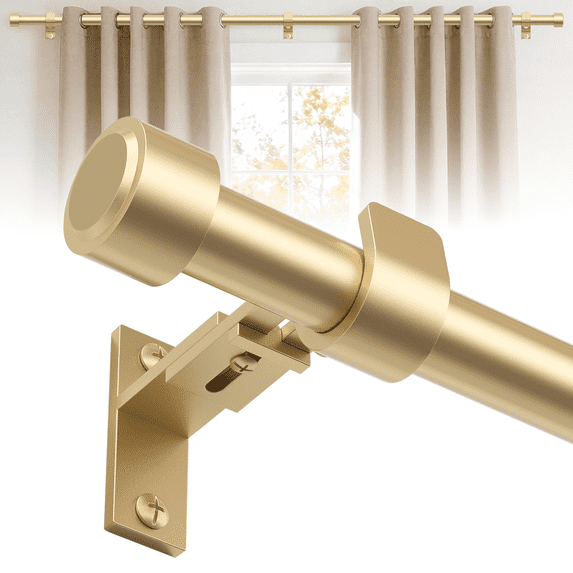 HEI! DEAR 1" Adjustable Gold Curtain Rod Heavy Duty with Solid Aluminum Finials,36-88"