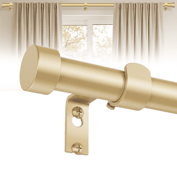 HEI! DEAR 1" Adjustable Single Curtain Rod Set Heavy Duty with Gold End Cap,36-88"